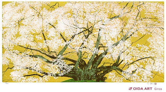 中島千波 【素櫻神社の神代櫻】 金バック リトグラフ 中島千波 【素櫻