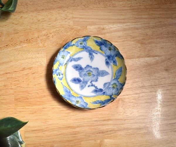 美濃焼 黄彩家紋シリーズ 4寸皿