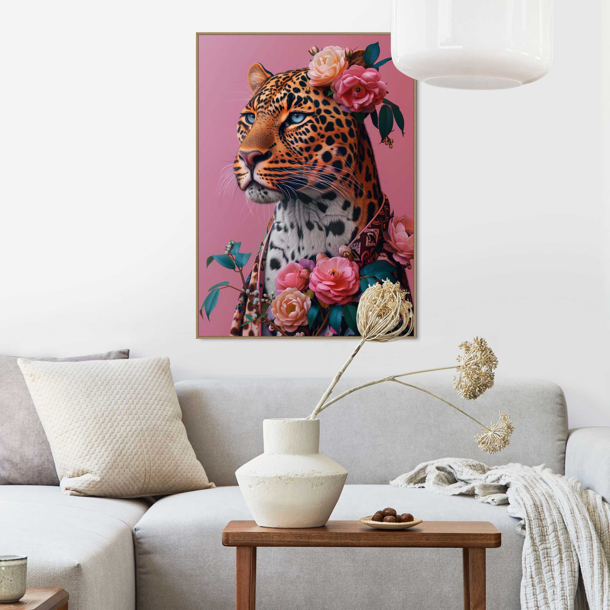 Framed in Wood Fashion Leopard 70x50 – Orangewallz