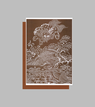 型紙付き図案：A3-62【唐獅子に鶴亀】 / 伊勢型紙おおすぎ