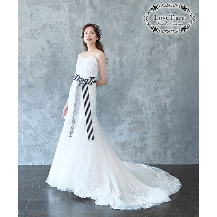 カチューシャ【ストライプブルー】 通信販売ブライダルウェディング