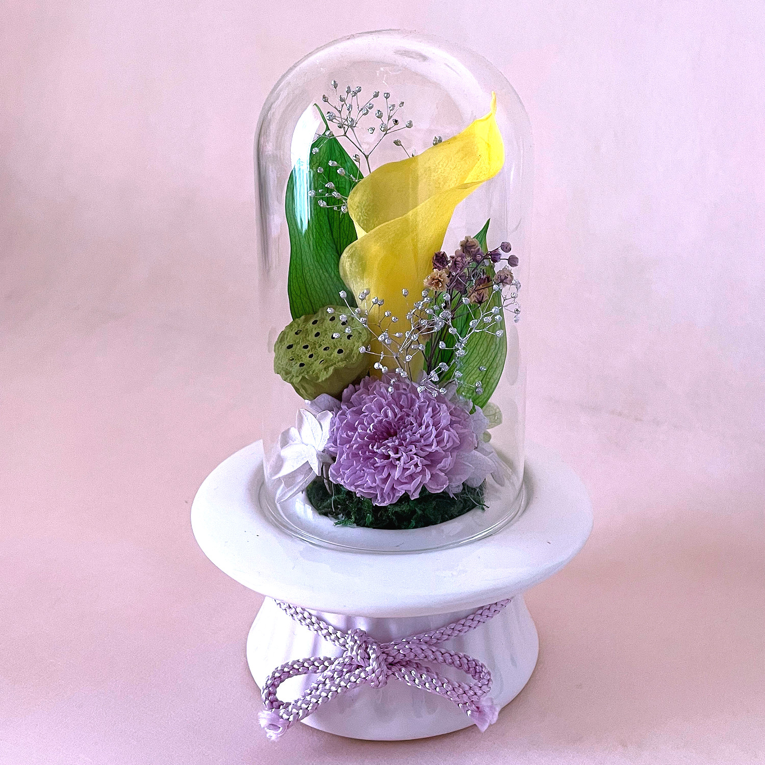 プリザーブドフラワー お供え 仏花 お洒落 ガラスドーム ドーム型