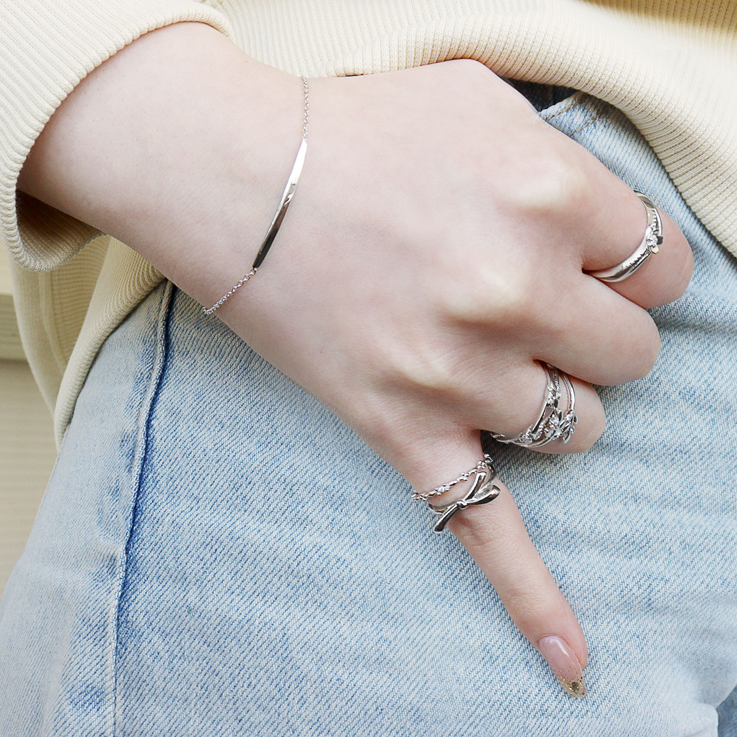ピンキーリング レディース シルバー925 シルバー リーフデザイン