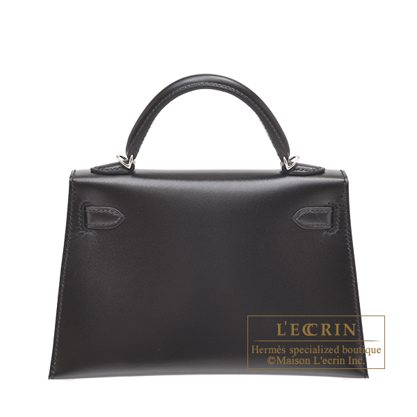 エルメス ケリーミニ/外縫い ブラック ボックスカーフ シルバー金具