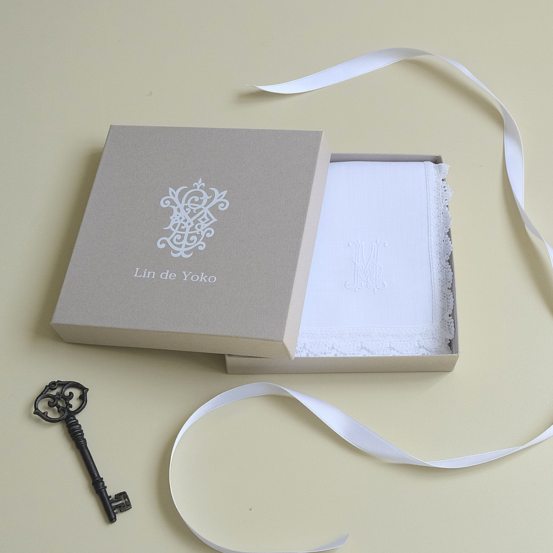 イニシャル 刺繍 リネン ハンカチ レース アンティーク