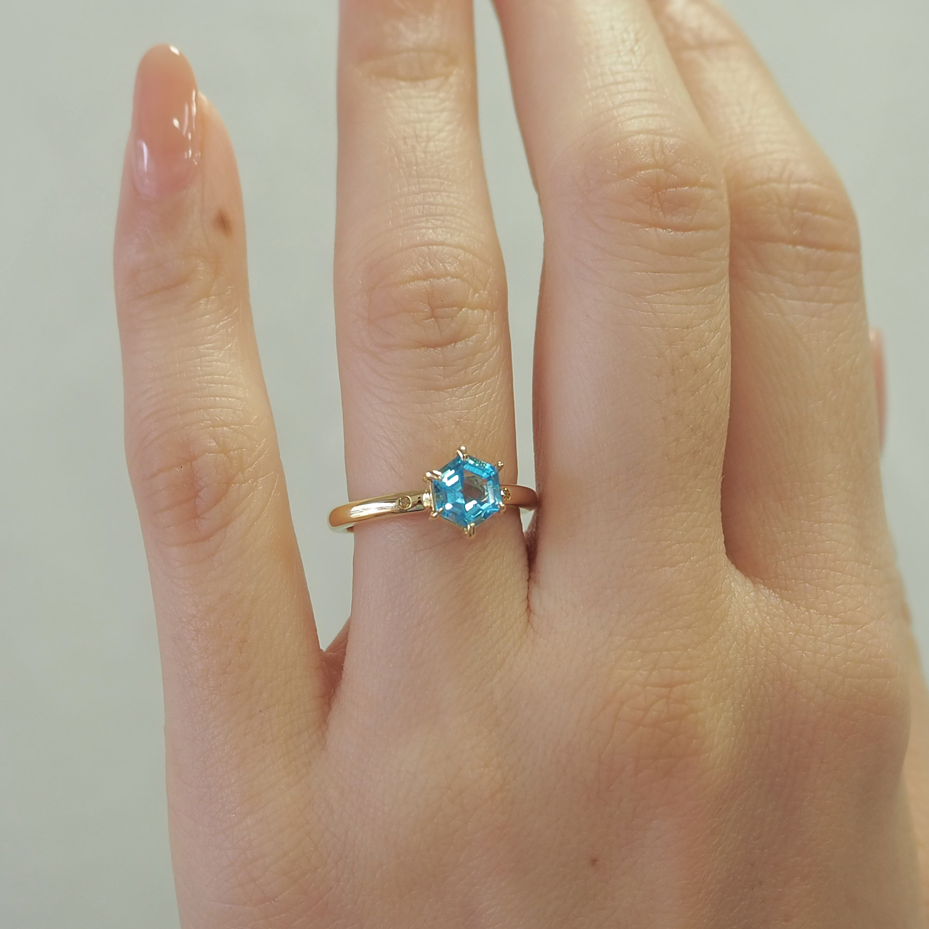 K18ブルートパーズリング 指輪 6角形 5mm 静岡県三島市 ジュエリー