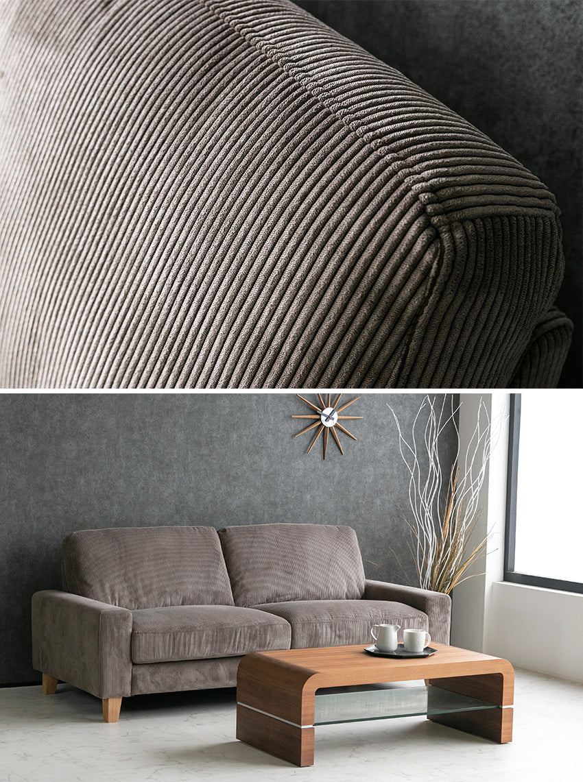 lushroom ソファ 3人掛け コーデュロイ ファブリック 木脚 キャメル