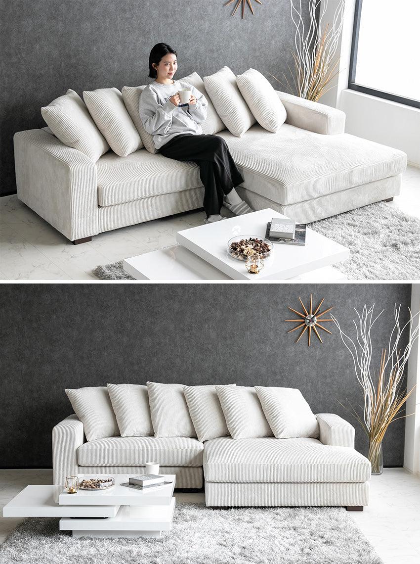 lushroom カウチソファ 3人掛け 4人掛け コーデュロイ ファブリック