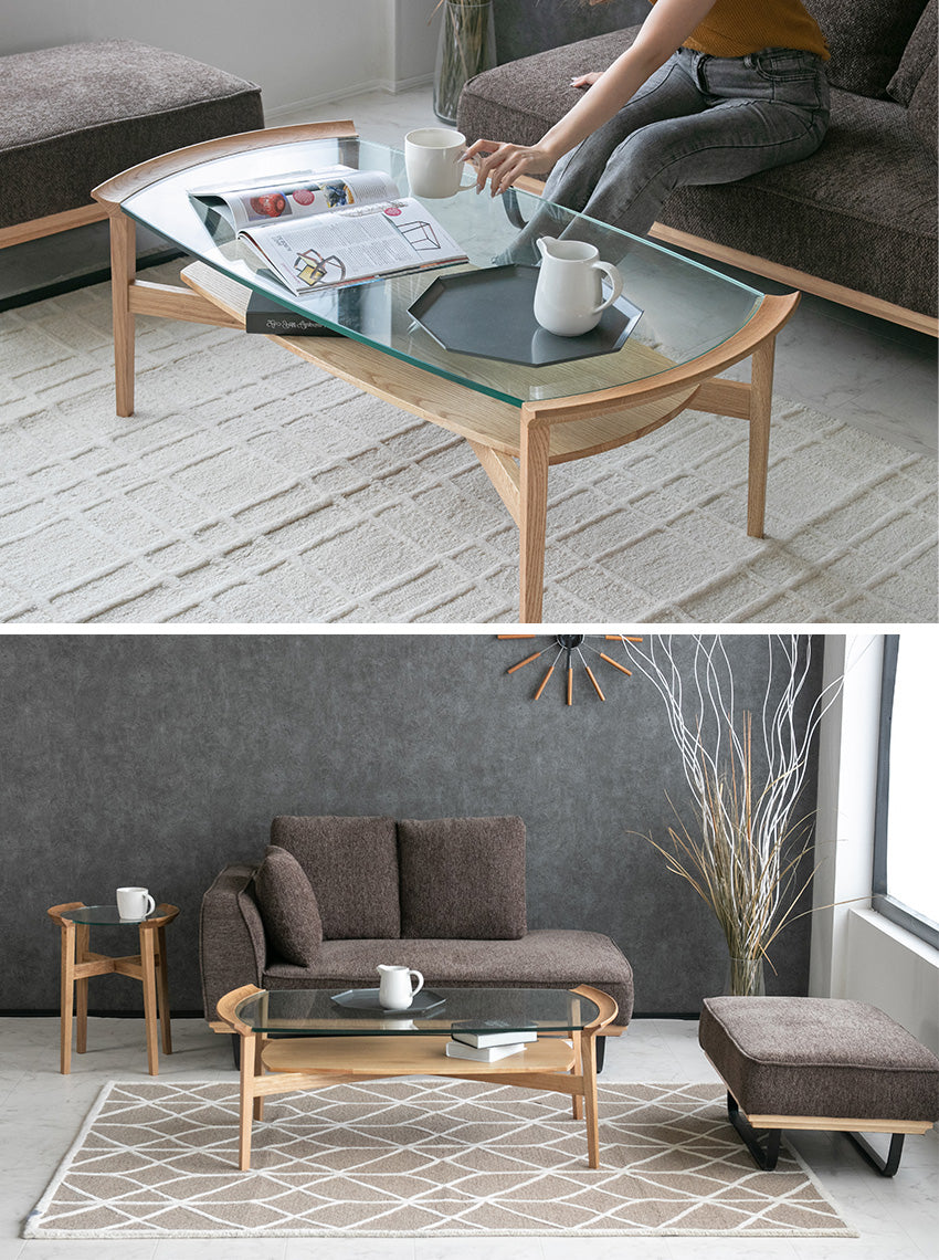 lushroom センターテーブル ガラステーブル オーバル型 ナチュラル