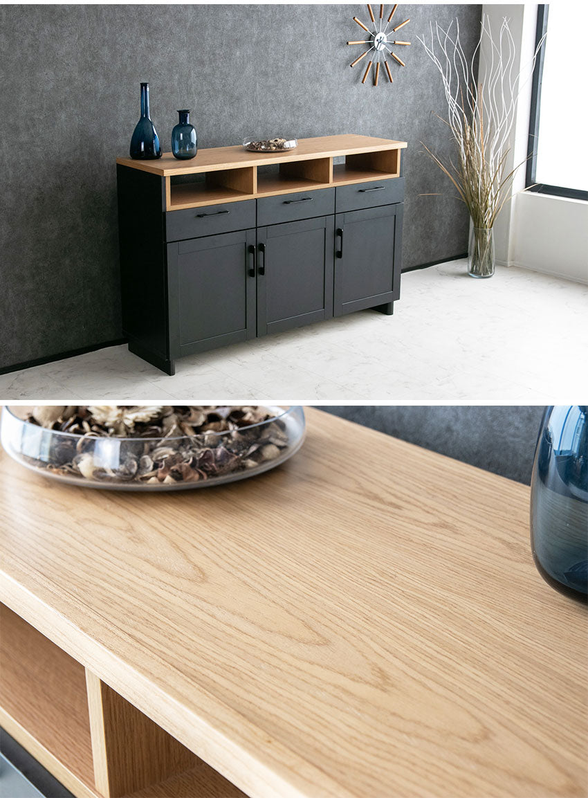 lushroom サイドボード キャビネット 日本製 ガラス 収納 ブラウン