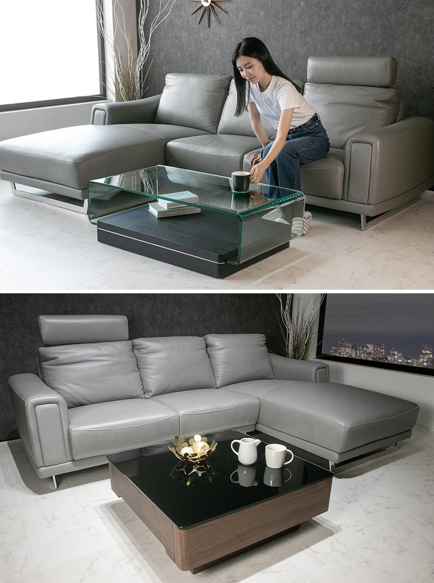 lushroom カウチソファ 本革 3人掛け ヘッドレスト付き レザー