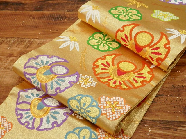 七五三 袋帯 西陣織 正絹 祝帯 3歳 5歳 7歳 結ぶタイプのジュニア用