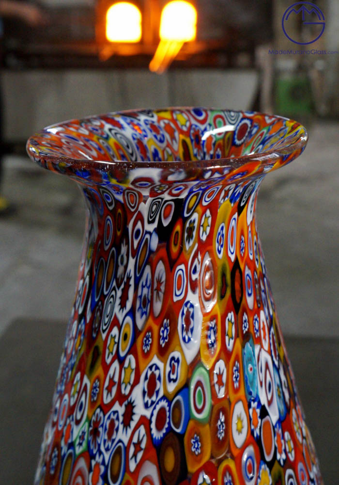 Venetian Glass Vase Tulip With Murrina Millefiori - Made Murano Glass