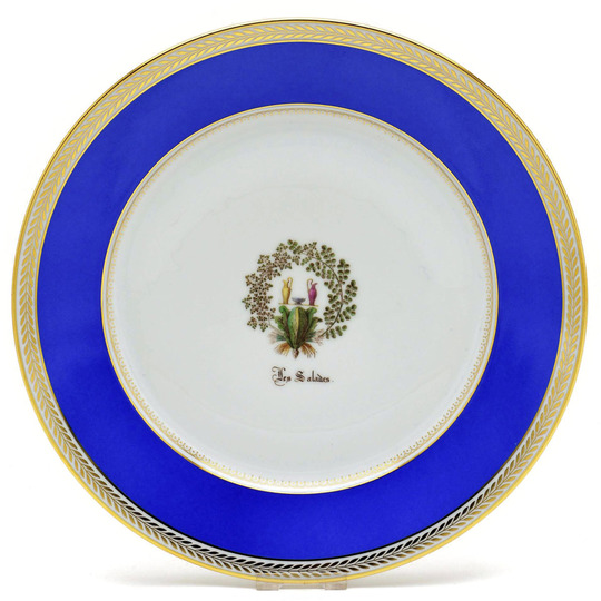 セーブル(Sevres) 絵皿 サービス ユニ サラダ図(24K金彩ブルー縁飾りNo