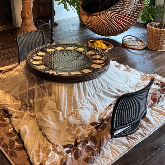 丸テーブルコタツ（薄型ヒーター付き）｜TA-025｜ラタンテーブル・籐座