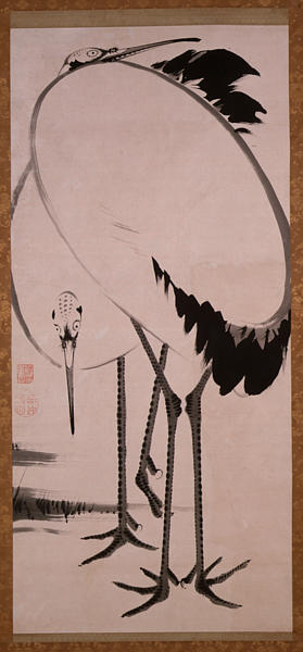 双鶴図（鶴亀図双幅のうち）伊藤若冲筆 - MIHO MUSEUM