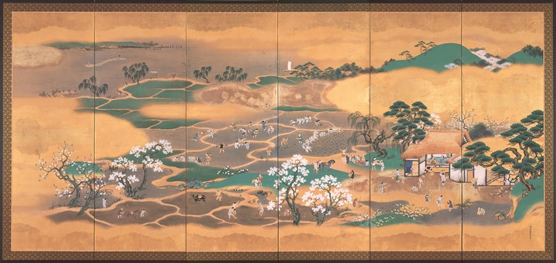 四季耕作図屛風 狩野晴川院養信筆 - MIHO MUSEUM