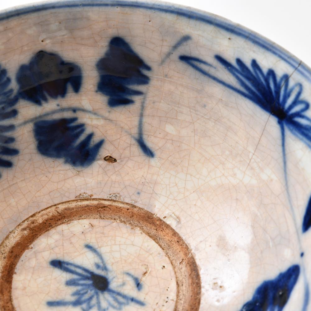 中国 染付蓮紋お碗 大明嘉靖年製銘 送料込み0525 中国