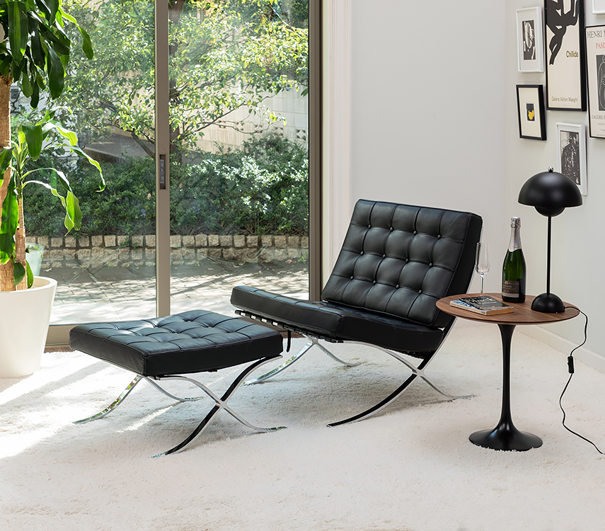 バルセロナチェア (レザー・ブラック) 1シーター + バルセロナ