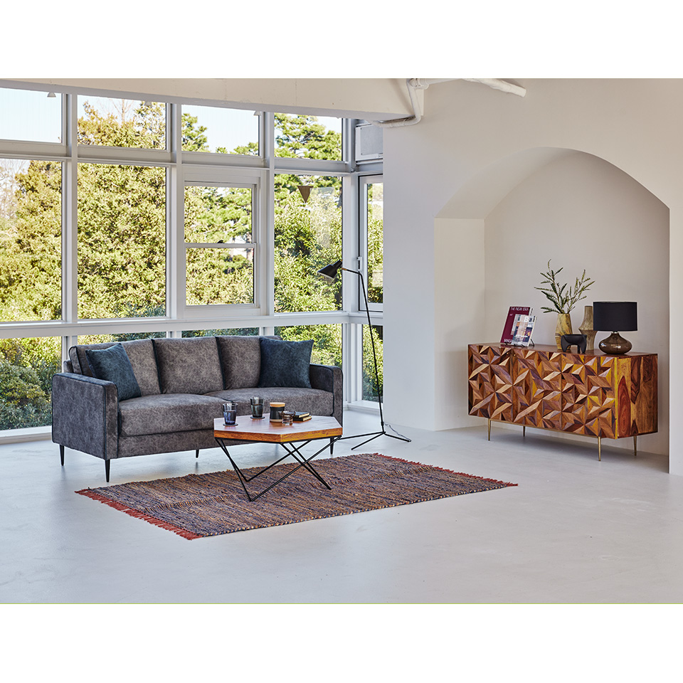 ソファNEW01 3人掛け【送料・開梱設置無料】グレー/ブルー | NOCE