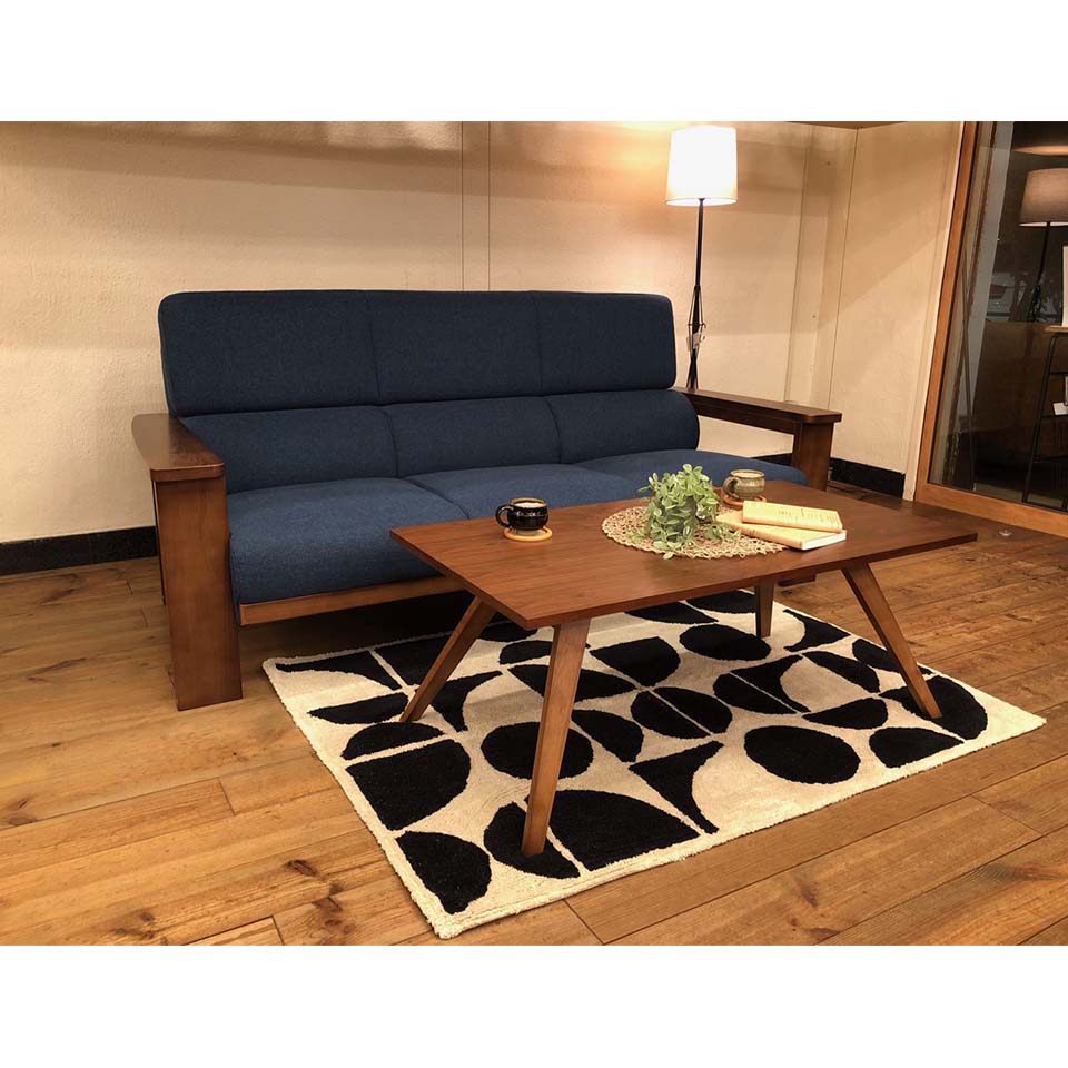 ソファNC779 3人掛け【送料・開梱設置無料】 ブルー/ウォールナット