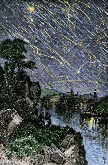 Remarkable Meteor Shower Print, Mississippi River, 1833. Art
