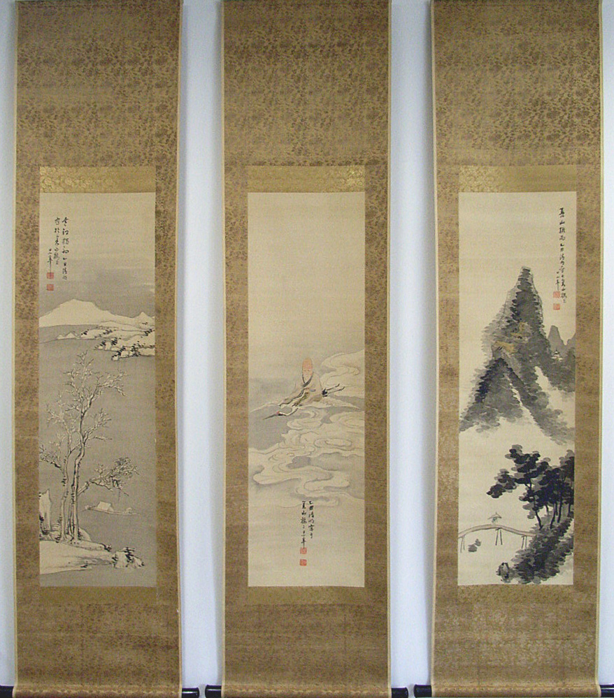 日根対山 寒江獨釣図 寿老乗鶴図 夏山驟雨図/Web書画ミュージアム