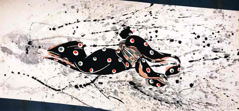 リバーウォークの古布コラージュアート展