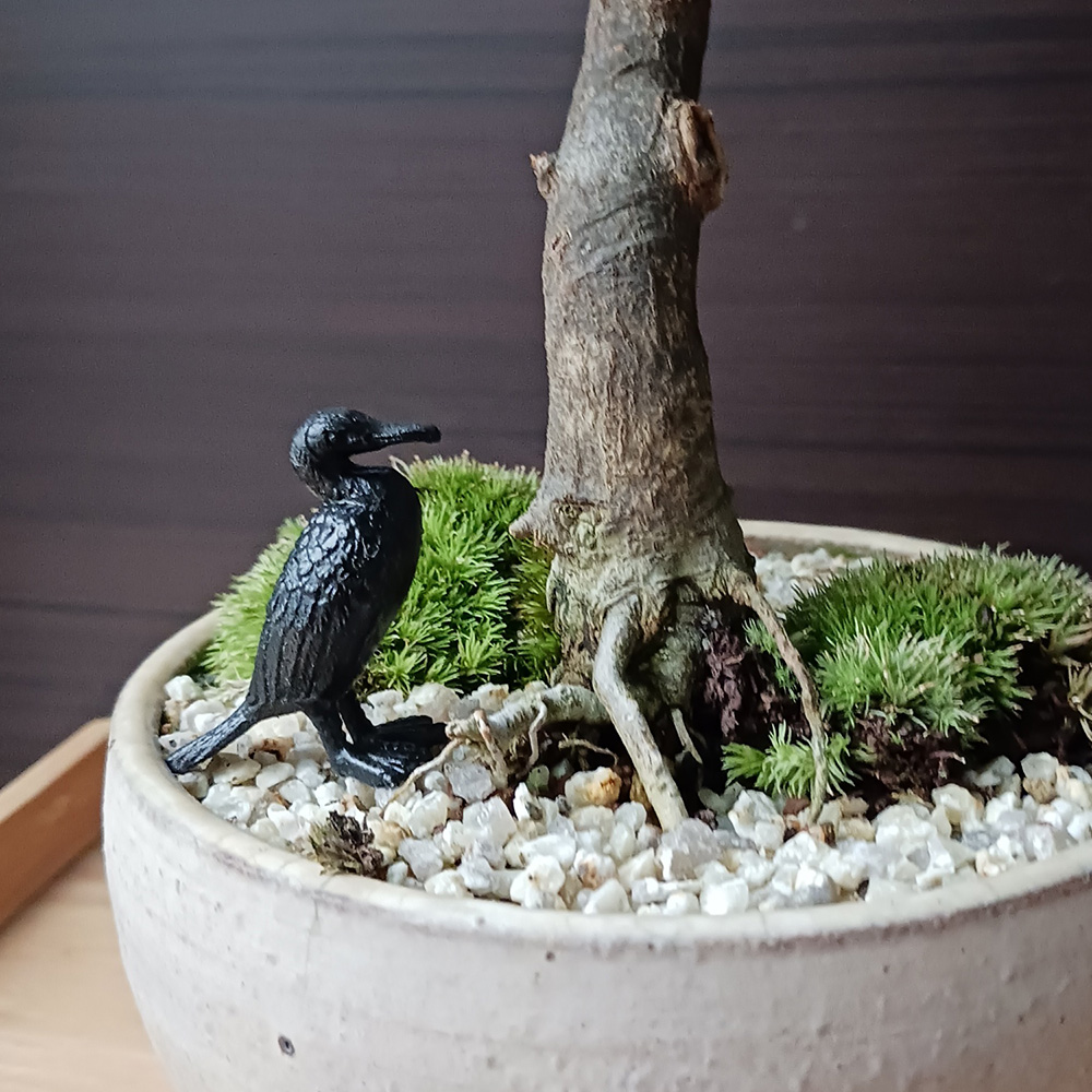 ミニチュア 添配 盆景 蝋型鋳物 銅製 鵜（う） トリ オブジェ 枯山水