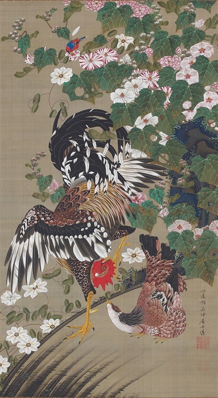 動植綵絵「芙蓉双鶏図（ふようそうけいず）」（9日まで展示） - 【美は