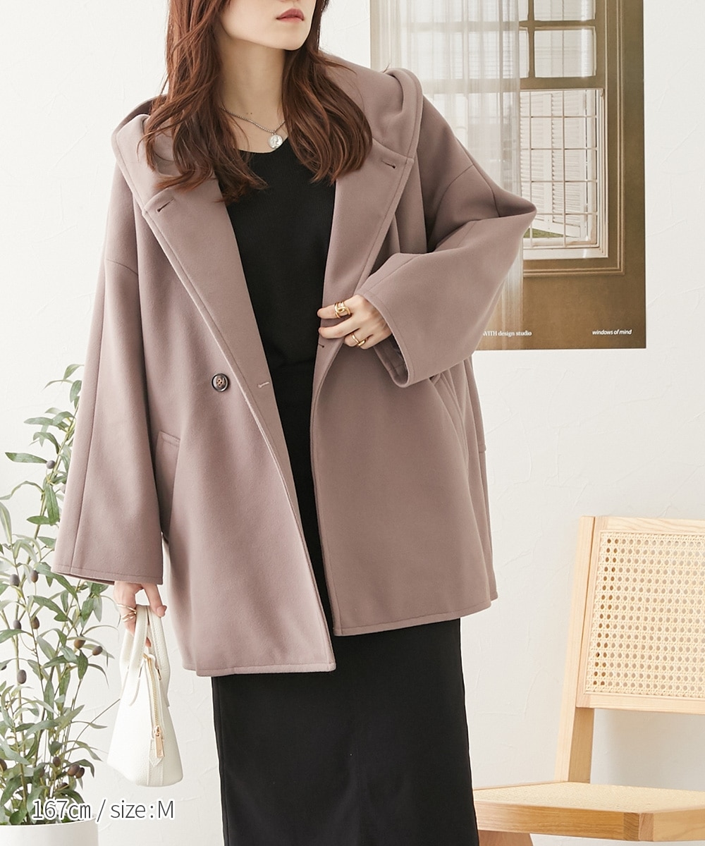 オーバーサイズ ウール調フーデッドコート 通販【ニッセン】