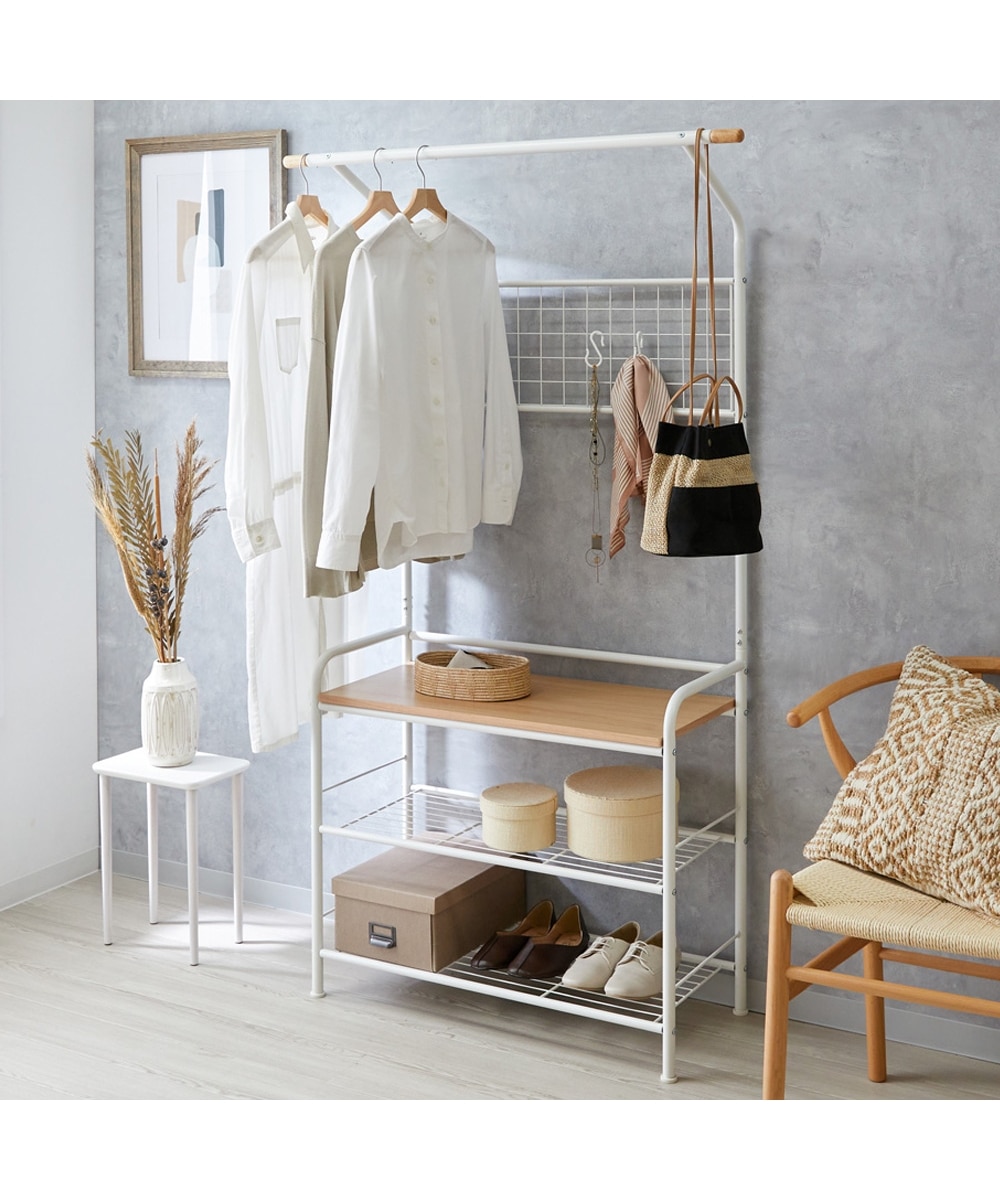 奥行35.5cm】服選びの時短ができる！棚付きハンガーラック 通販