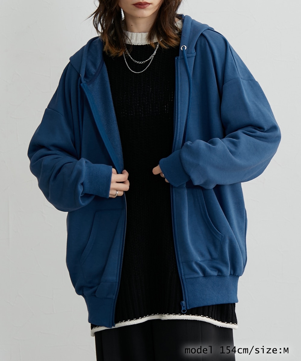 洗える】ガーゼ裏毛 オーバーサイズZIPパーカー［Soiunique］ 体型