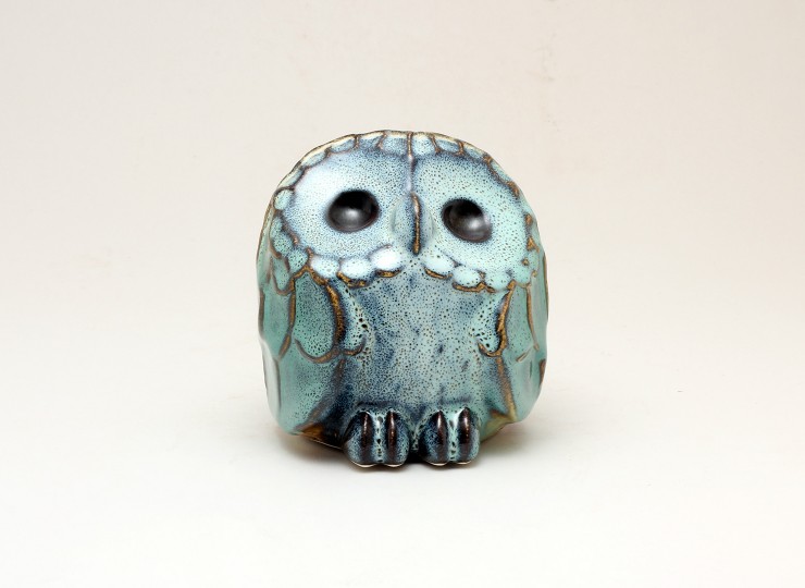 置物・オブジェ（フクロウ：市福｜ミニ｜グリーン）【陶器製】 | 布引