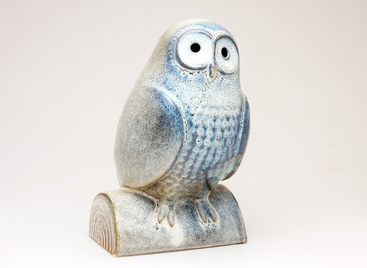 置物・オブジェ（フクロウ：福龍とまり木｜ブルー/ひまわり）【陶器製