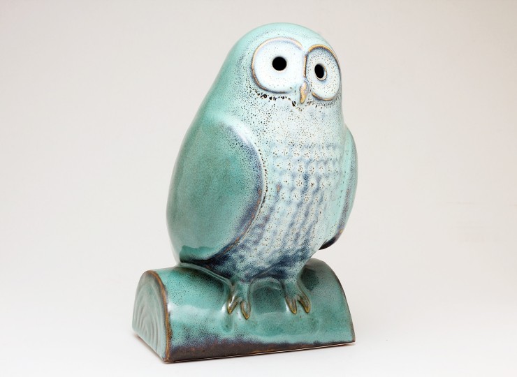 置物・オブジェ（フクロウ：福龍とまり木｜グリーン）【陶器製
