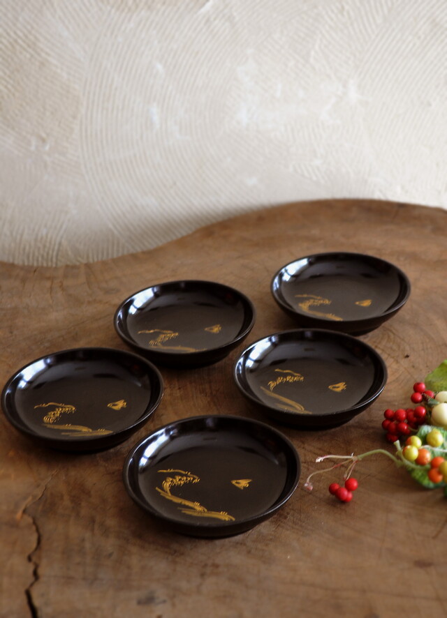 波千鳥漆皿 小皿 漆小皿 沈金蒔絵 一枚Antique Sam's Collection