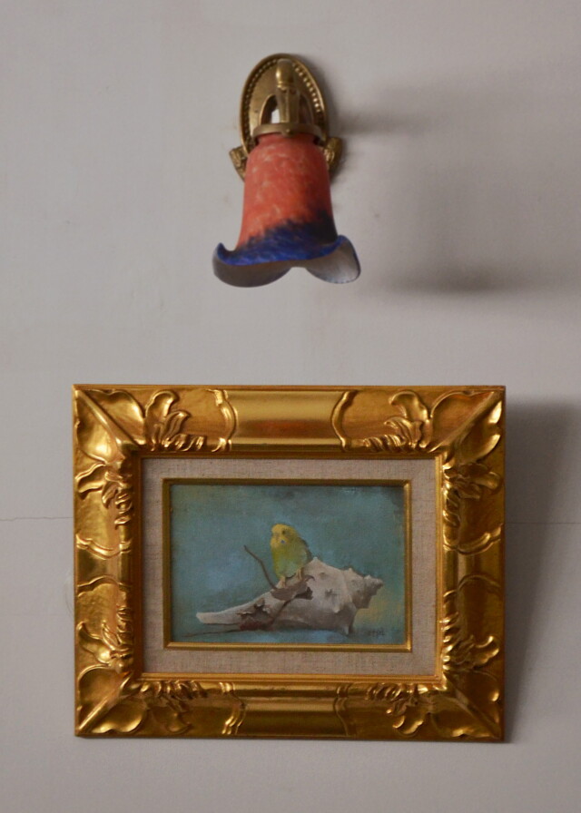 小鳥と貝と枯葉」 五百住乙人画 Antique Sam's Collection