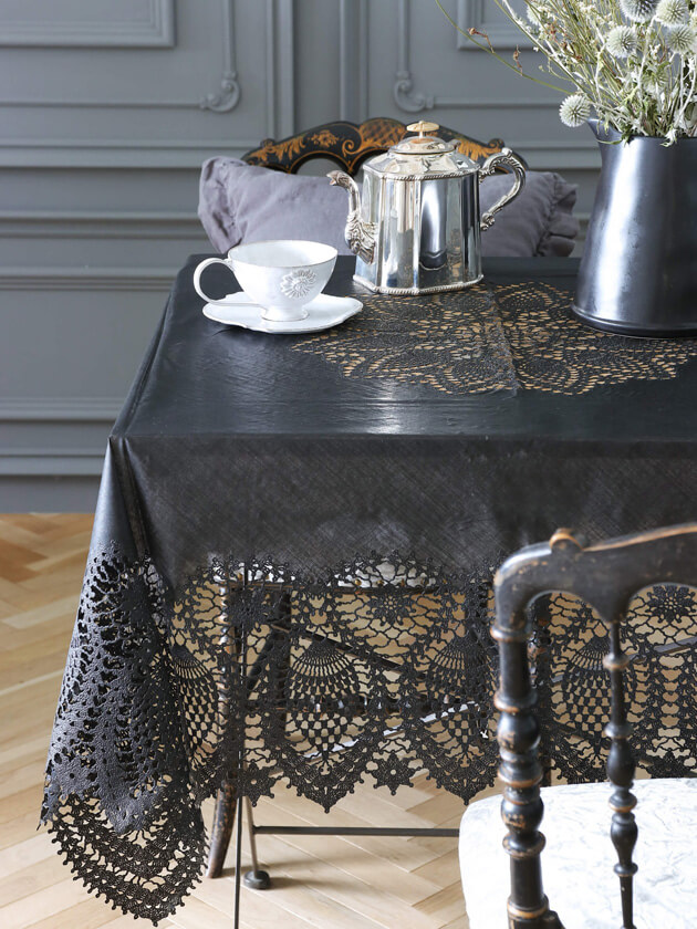 Fiorira un Giardinoビニールテーブルクロスブラック137x137cm