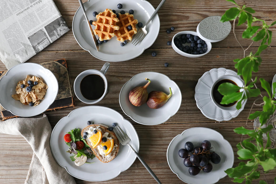 プレートFleur L ホワイト 25 x 21 陶器 お皿 花柄 日本製 和洋 サラ