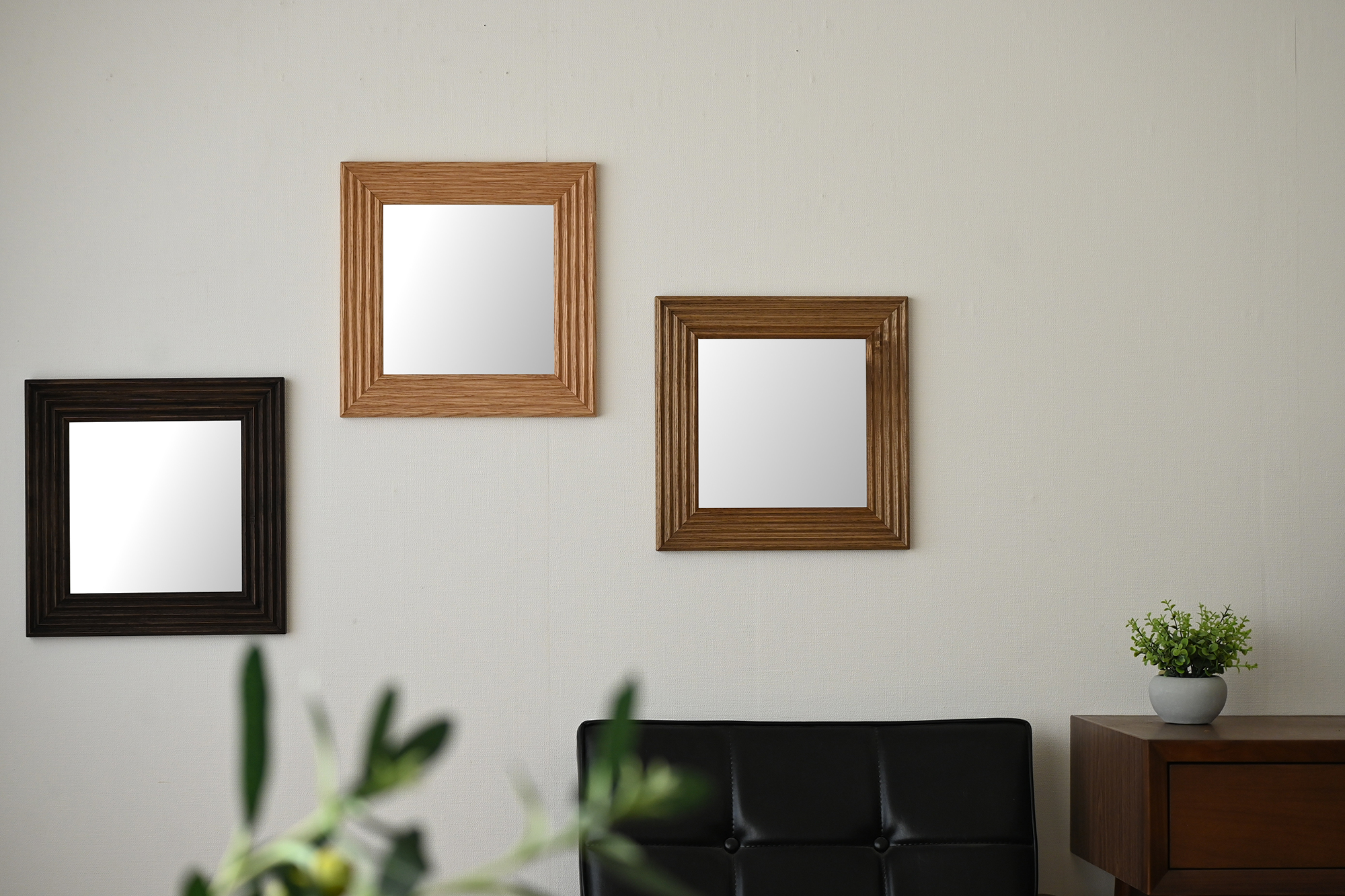 W500×500 Carre キャレ ウォールミラー 全身 鏡 壁掛け 天然木 日本製