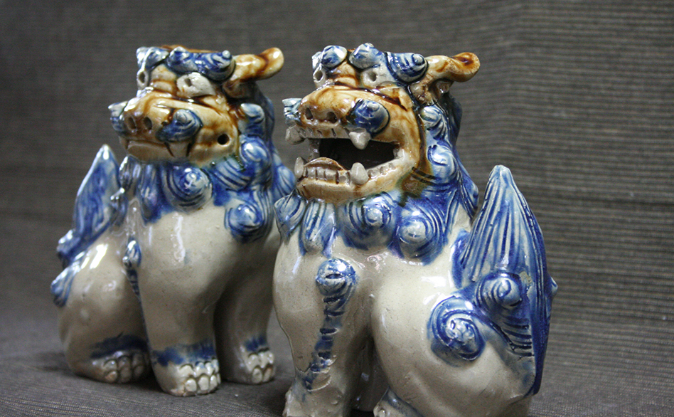 立横シーサー 釉薬青（小） 作 湧田陶器