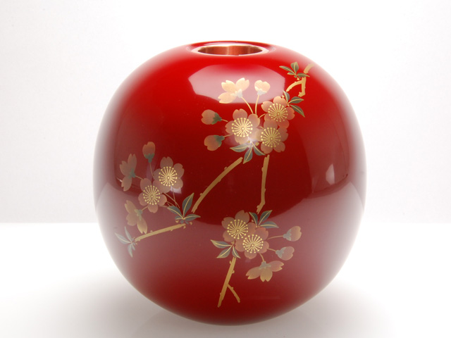木製本漆塗 白木屋漆器店オンラインショップ＜本朱＞5.0丸形花瓶 桜