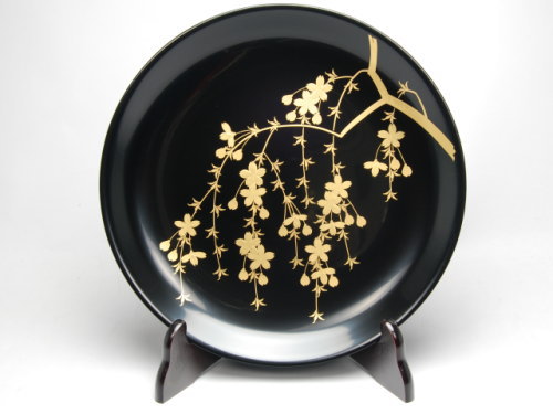 木製本漆塗 白木屋漆器店オンラインショップ＜黒＞10.0丸額皿 しだれ桜