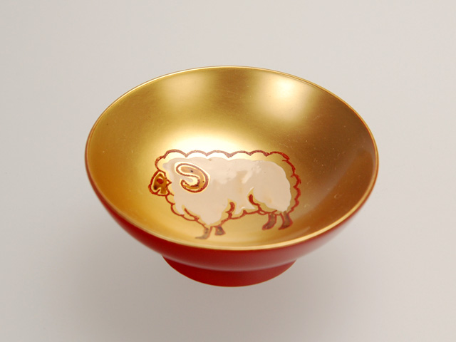 木製本漆塗 白木屋漆器店オンラインショップ＜洗朱内金地＞2.2小盃 ひつじ