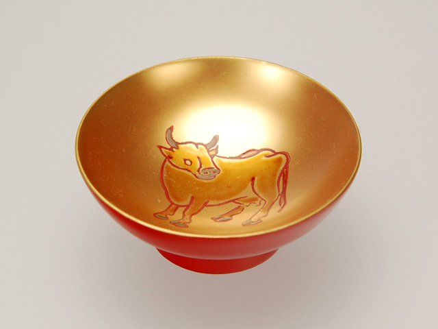 木製本漆塗 白木屋漆器店オンラインショップ＜洗朱内金地＞2.2小盃 うし