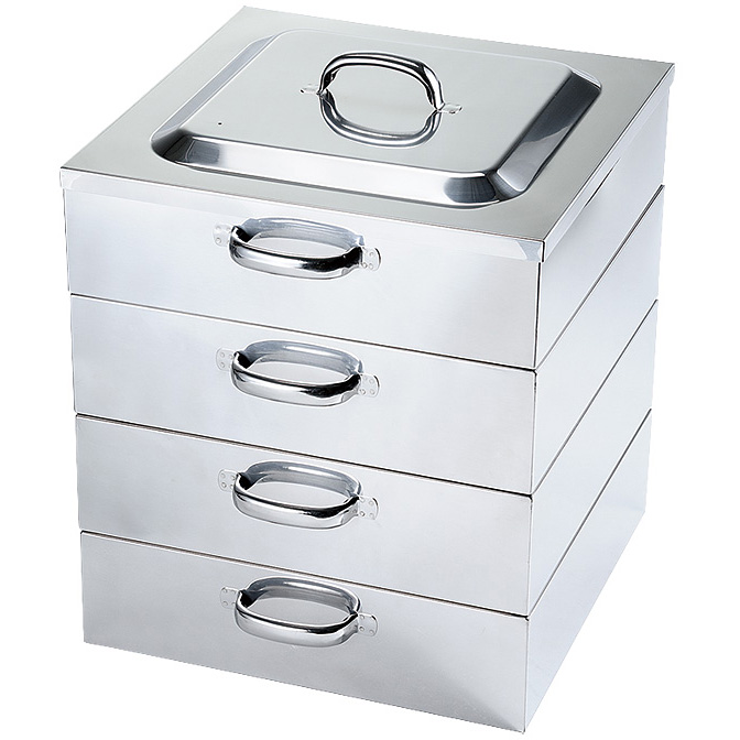 PE 18-8 ステンレス 業務用角蒸器 2段 42cm - 調理器具のSHOKUBI