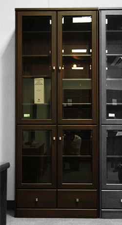 天然木・ガラス扉のハイタイプ書棚・引き出し付【書斎家具通販】