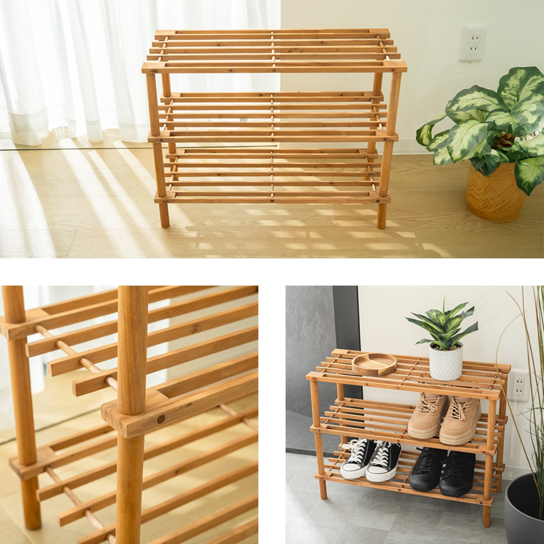 木製組立簡単マルチワイドラック3段BR: インテリア・家具・収納