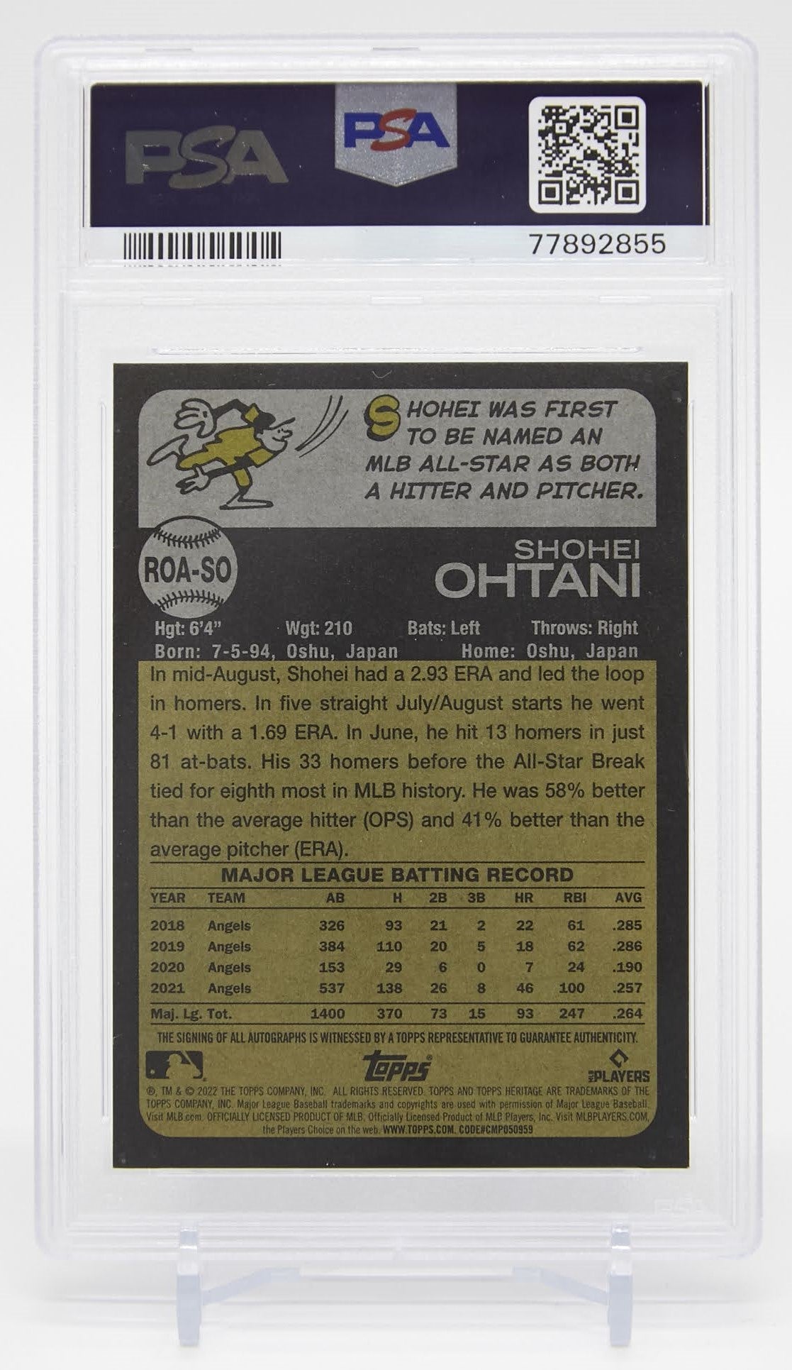 大谷翔平 直書きサインカード【PSA グレーディング済 9 MINT】 2022